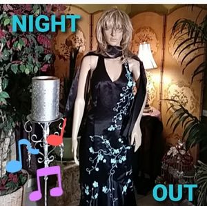 Formal satin black & scarf teal blue